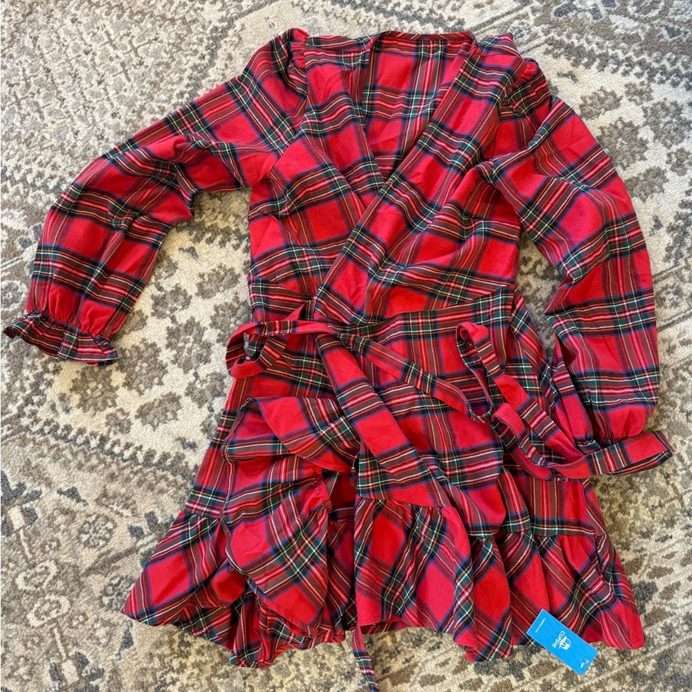 New never worn with tags.  Christmas plaid wrap dress.